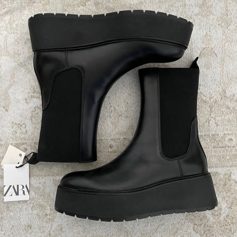 NWT Zara Leather Flat Platform Boots